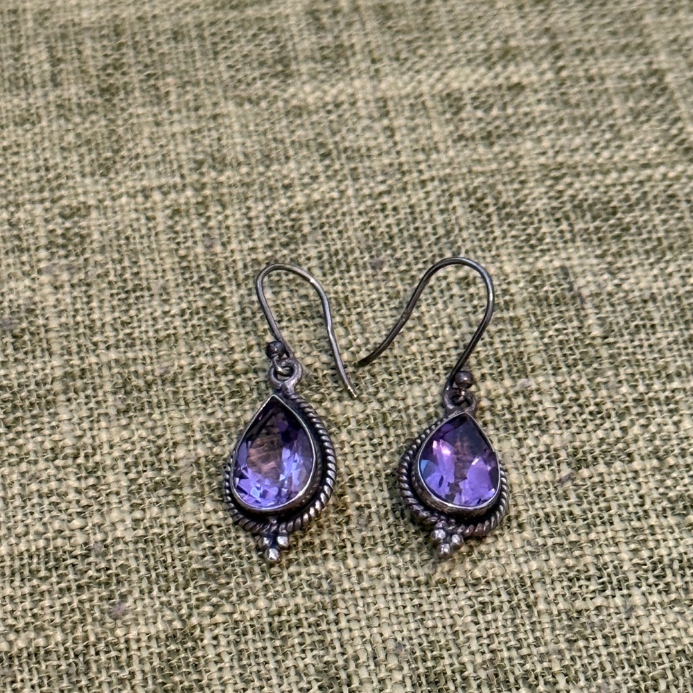 Sterling Silver Amethyst Teardrop Earrings